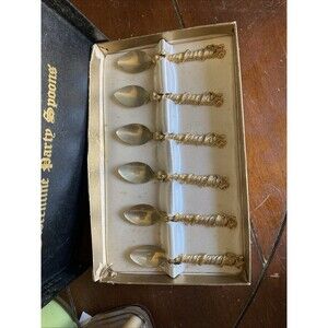 Antique Florentine Party 3 1/2"  Spoons Gold Plated - Six